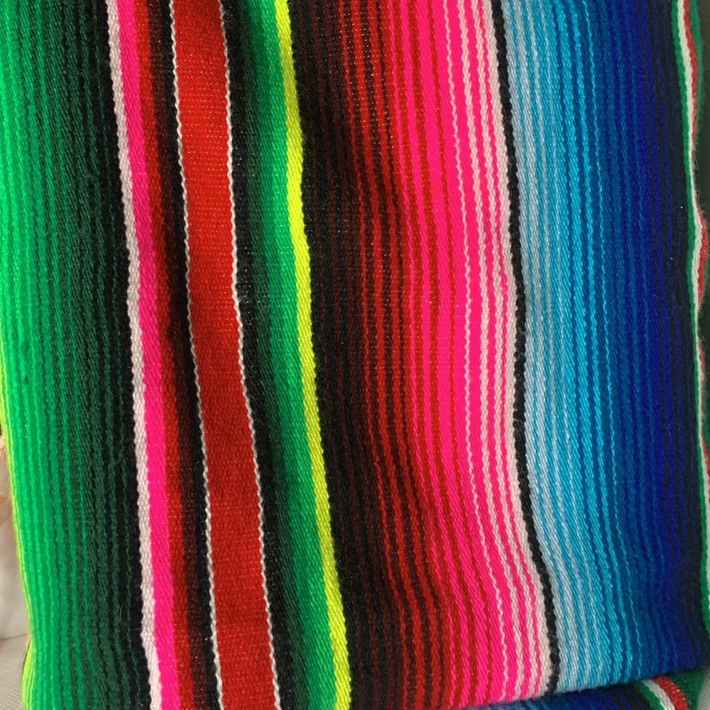 Vintage colorful cotton Mexican serape sarape salti fringed blanket - Picture 5 of 15